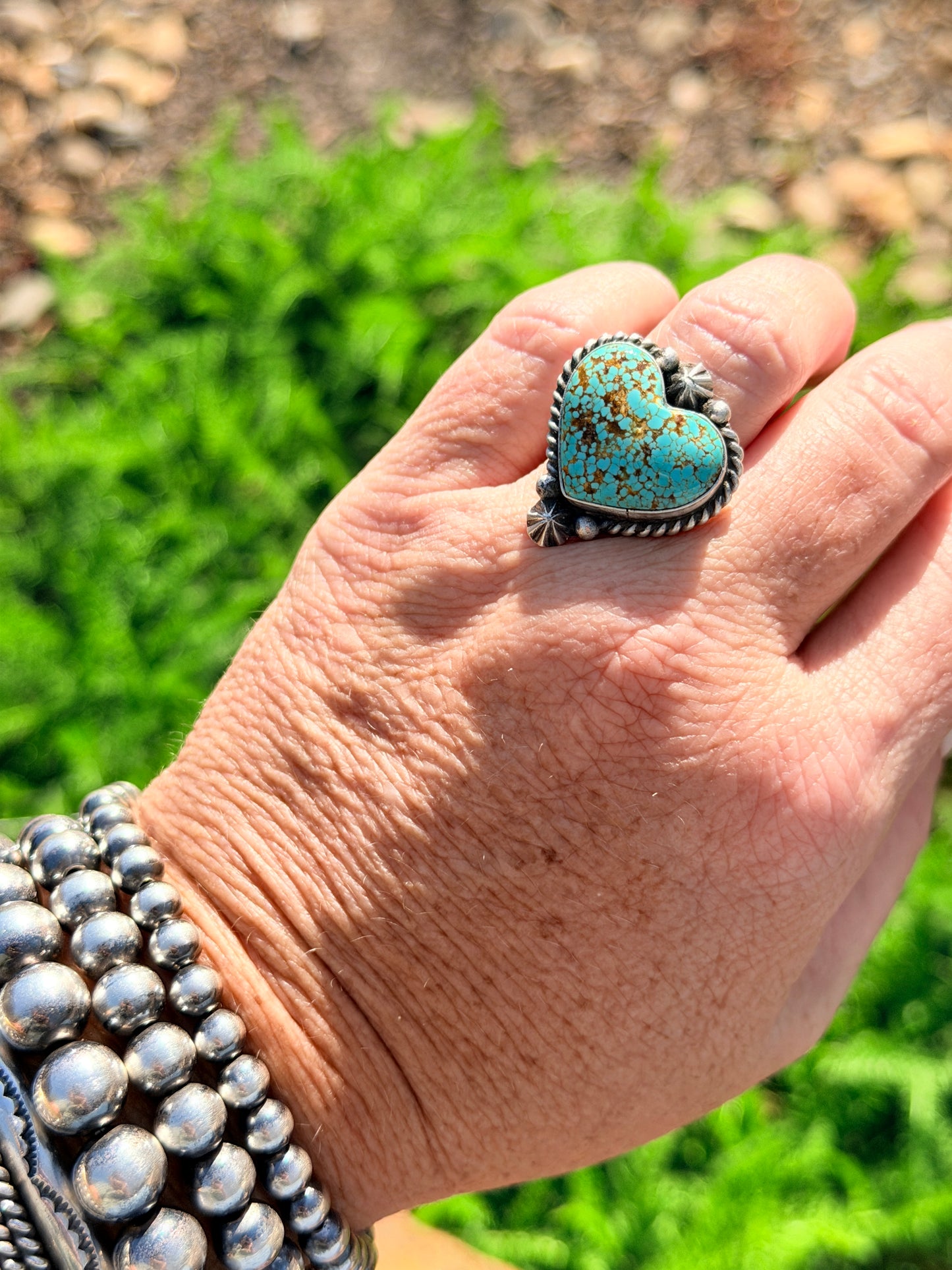 Authentic Adjustable Native America Navajo Sterling Silver Turquoise Heart Ring By Johnny Dixon