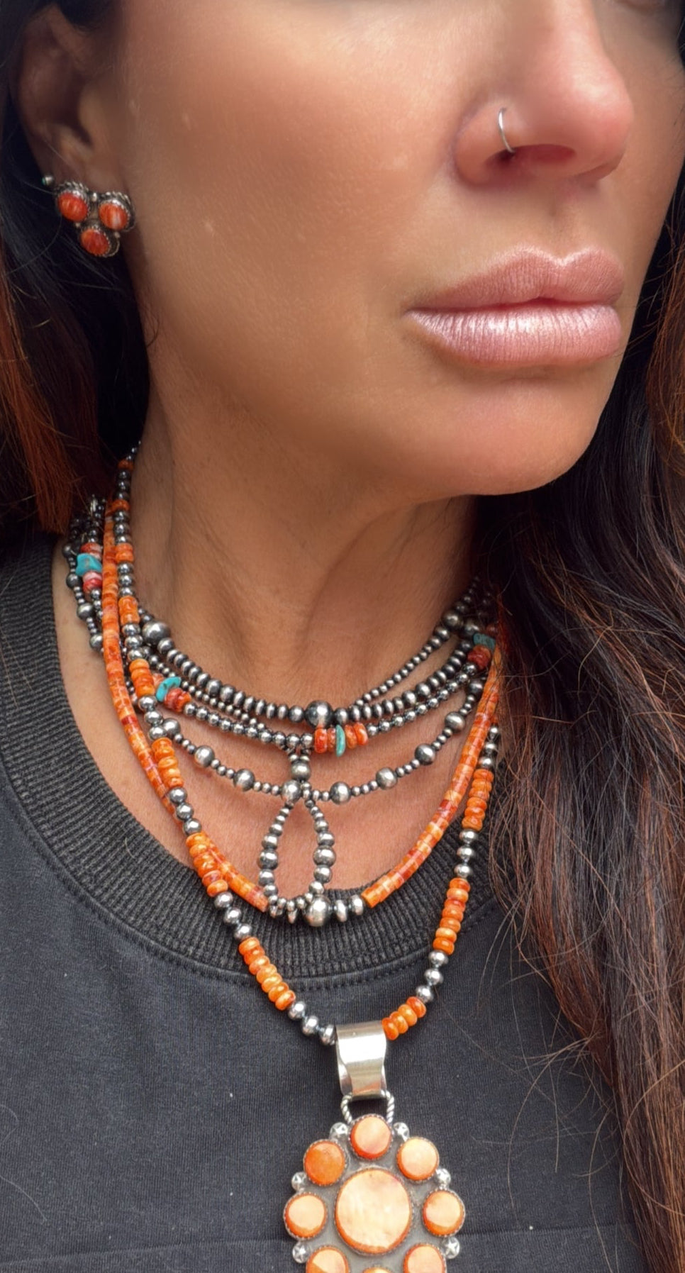 Orange Spiny Oyster Desert Pearl Beaded Necklace