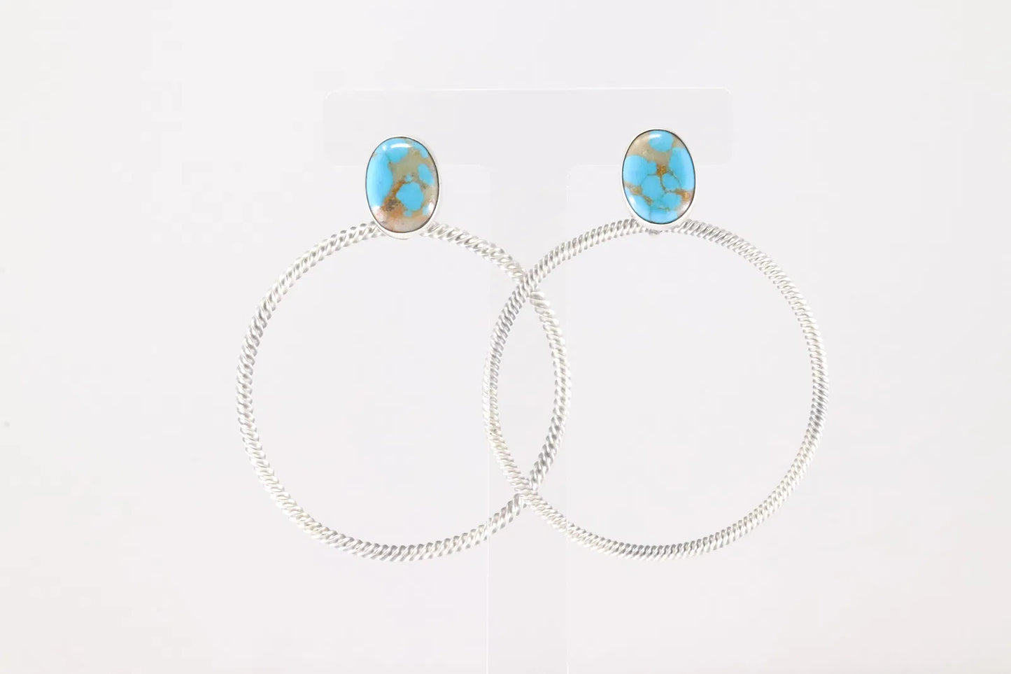Twisted Rope Hoop Earrings with Turquoise Stone by Navajo Artist Verley Betone