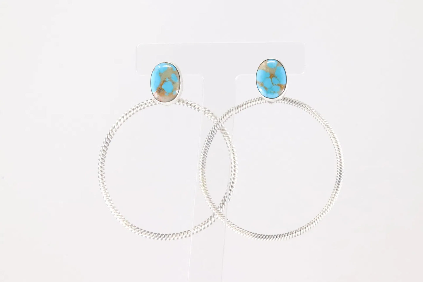 Twisted Rope Hoop Earrings with Turquoise Stone by Navajo Artist Verley Betone