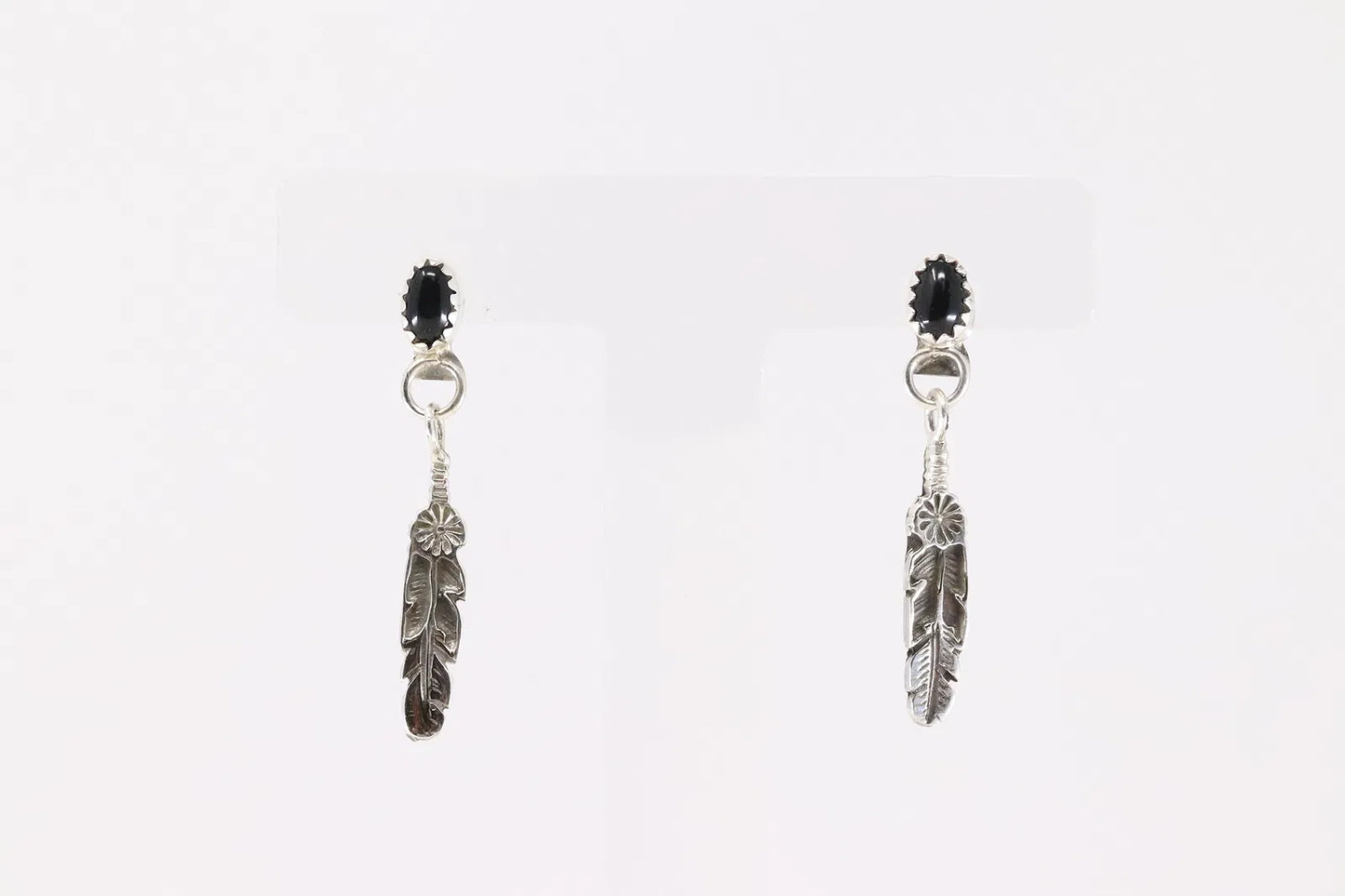 Sterling Silver and Onyx Feather Earring by Navajo Artist Largo