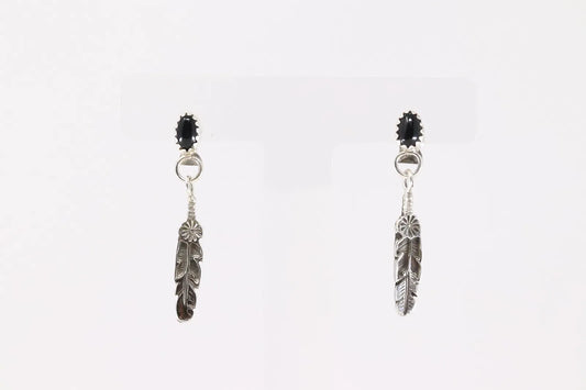 Sterling Silver and Onyx Feather Earring by Navajo Artist Largo
