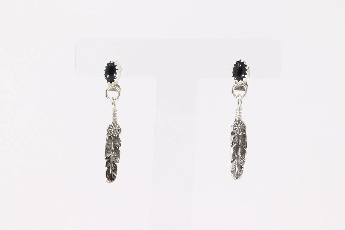 Sterling Silver and Onyx Feather Earring by Navajo Artist Largo