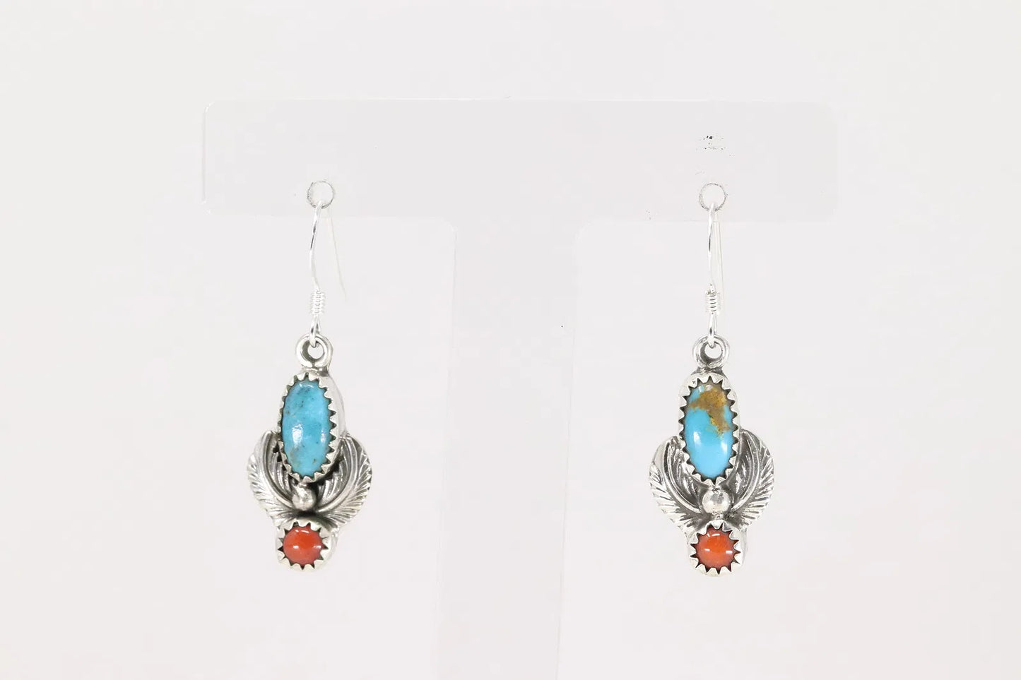 Dainty Turquoise and Coral Earrings by Navajo Artist