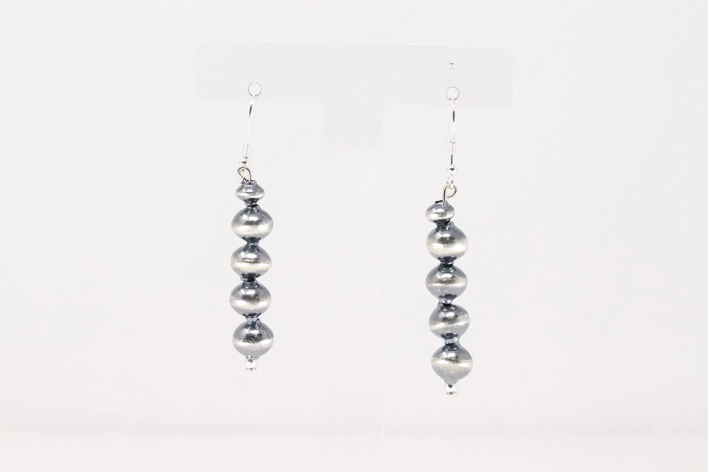 Navajo Handmade Sterling Silver Staple Piece Bead Earrings