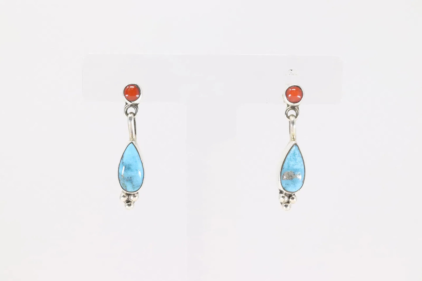 Dainty Turquoise and Coral Earrings by Gary Shorty
