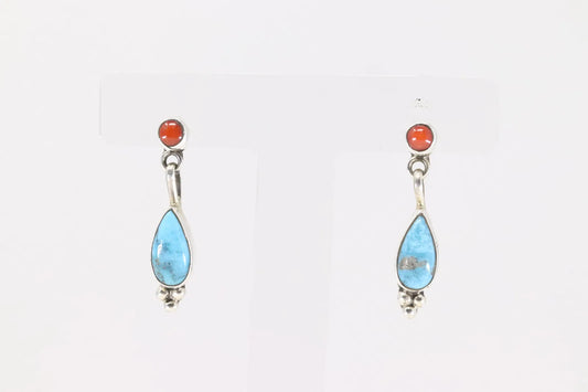 Dainty Turquoise and Coral Earrings by Gary Shorty