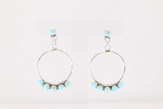 Lightweight Navajo Artist Chee Turquoise and Sterling Hoop Earrings