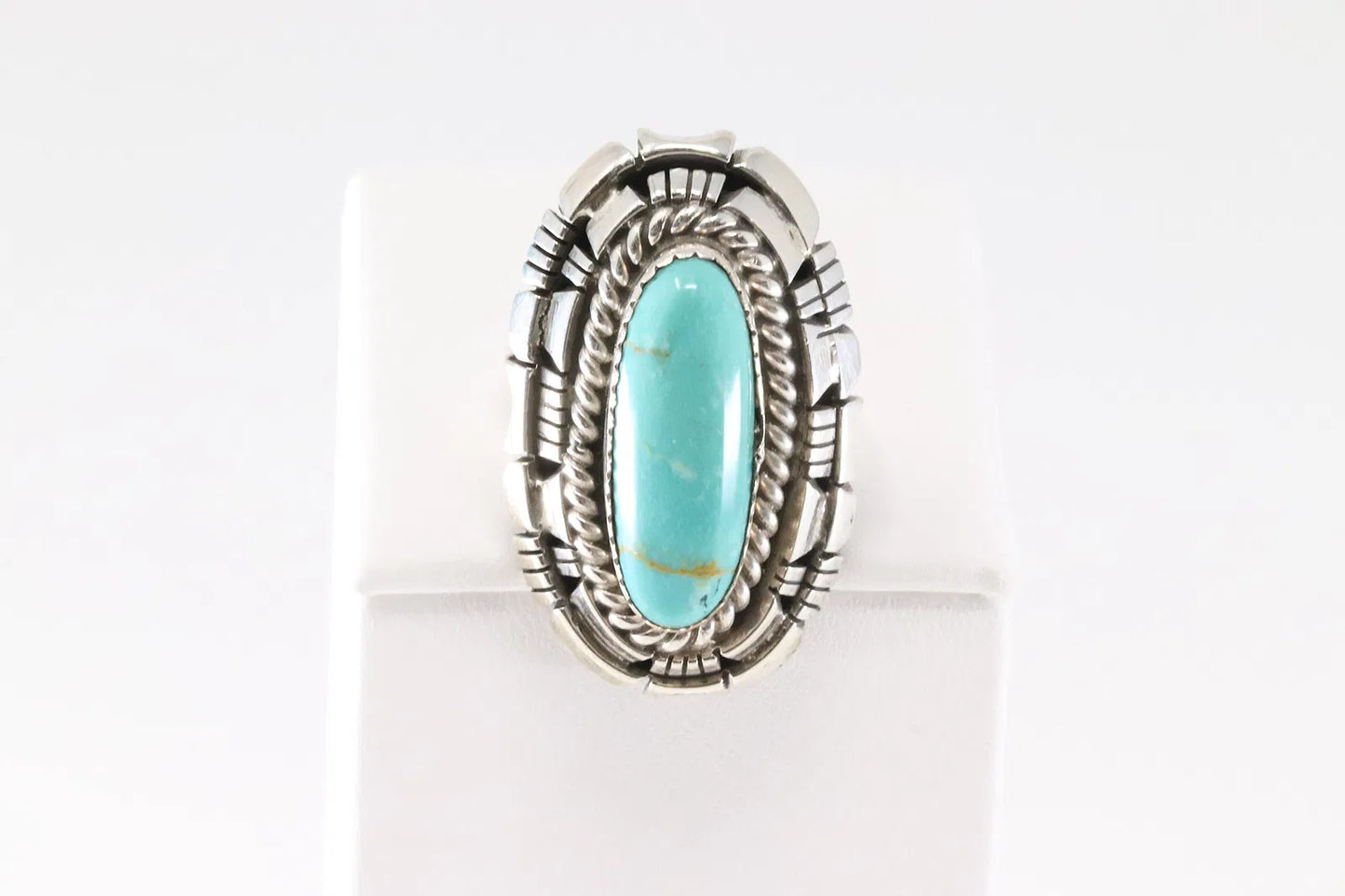 Kingman Turquoise Long Oval Statement ring by W Begay Ring