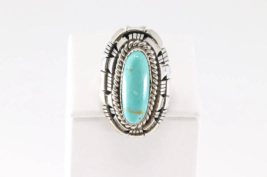 Kingman Turquoise Long Oval Statement ring by W Begay Ring