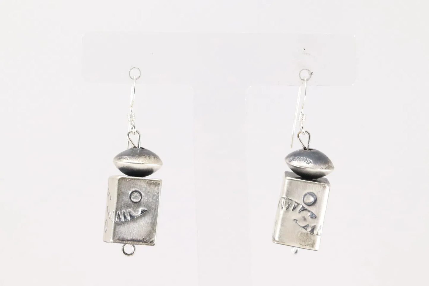 Handmade and stamped Native made barrel and saucer bead earrings