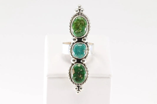 Native American Navajo Sterling Silver Sonora Gold 3 Stone Ring