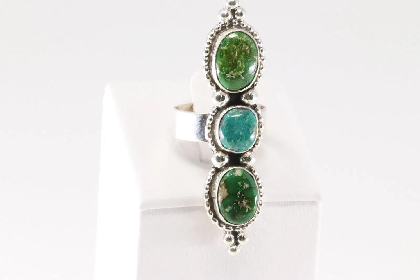 Native American Navajo Sterling Silver Sonora Gold 3 Stone Ring