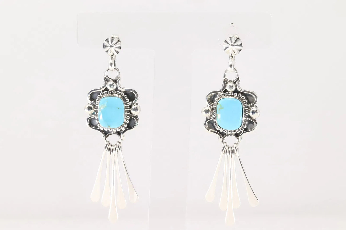 Square Kingman Turquoise with Concho Post Earrings by Delgarito