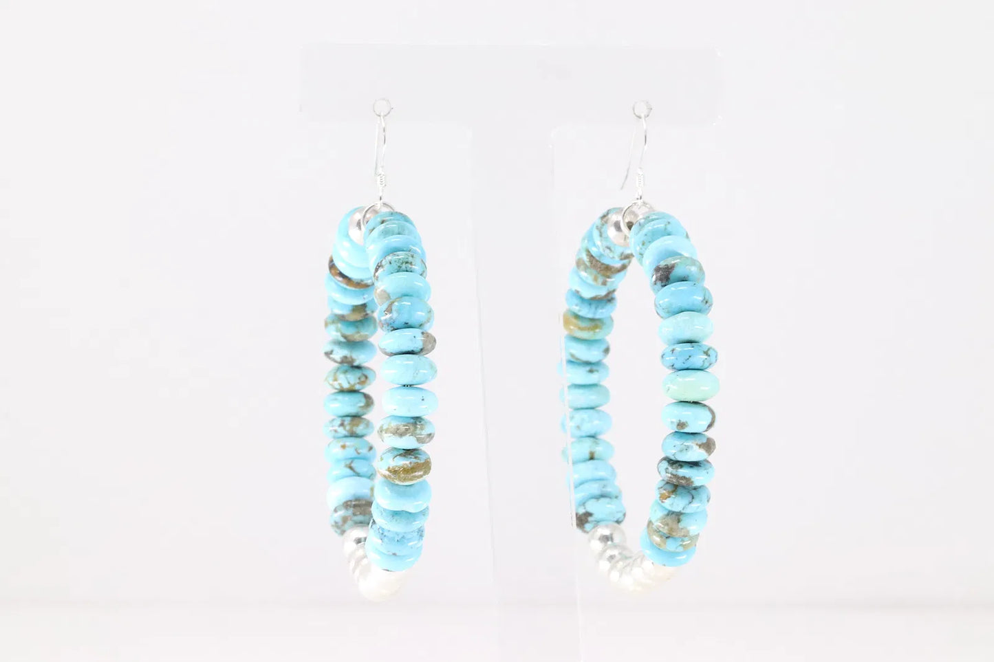 Super cute beade turquoise and sterling silver dangle hoops
