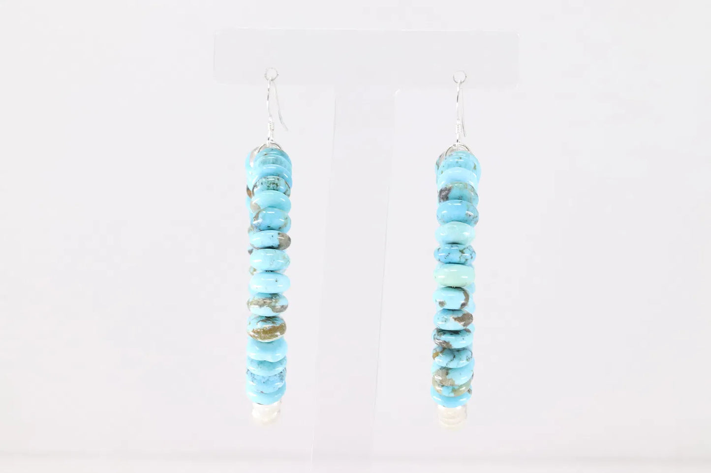 Super cute beade turquoise and sterling silver dangle hoops