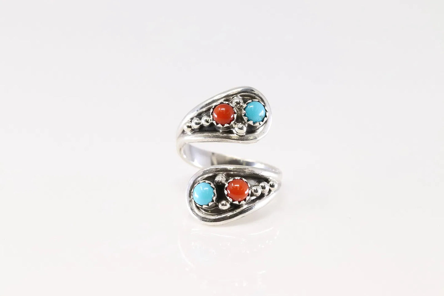 Genevieve Francisco Turquoise and Coral Adjustable Ring