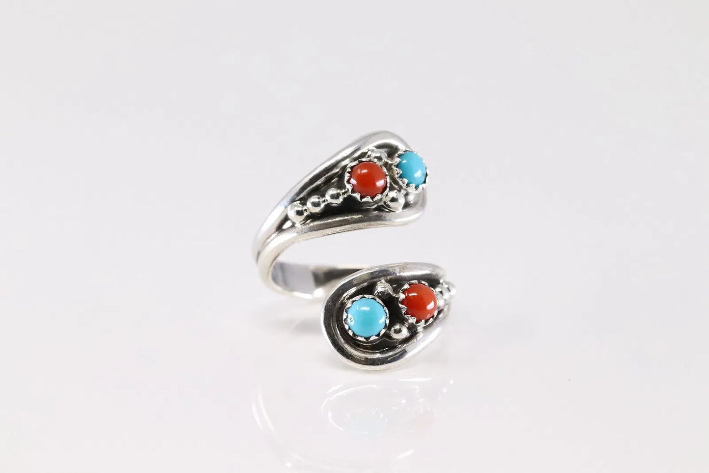 Genevieve Francisco Turquoise and Coral Adjustable Ring