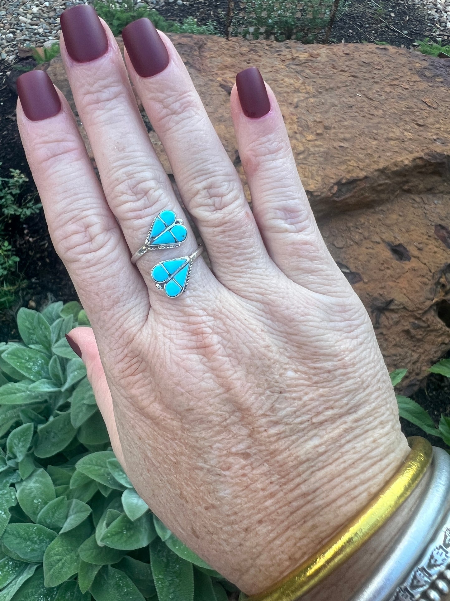 Zuni Sterling Turquoise Heart Adjustable Ring