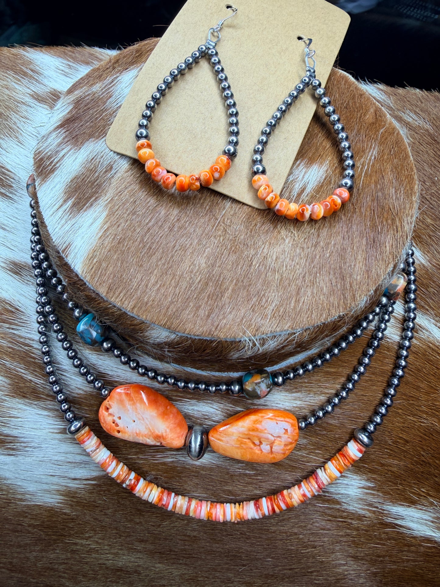 Spiny Oyster Heishi and Sterling Silver Necklace