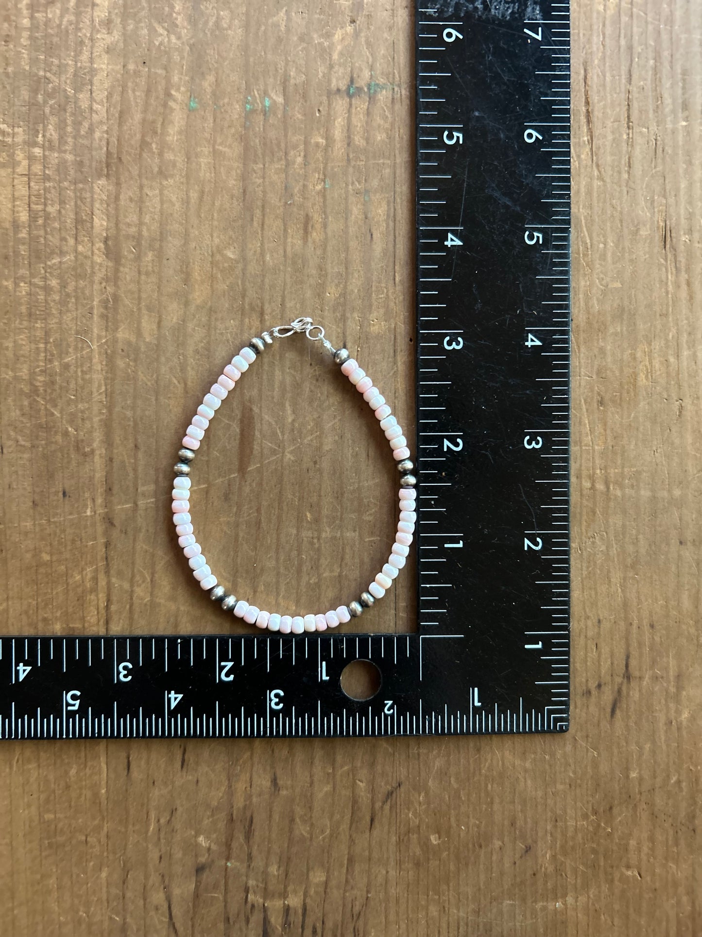 Native Made Sterling Silver Pink Conch Shell & Pearl Beaded Bracelet