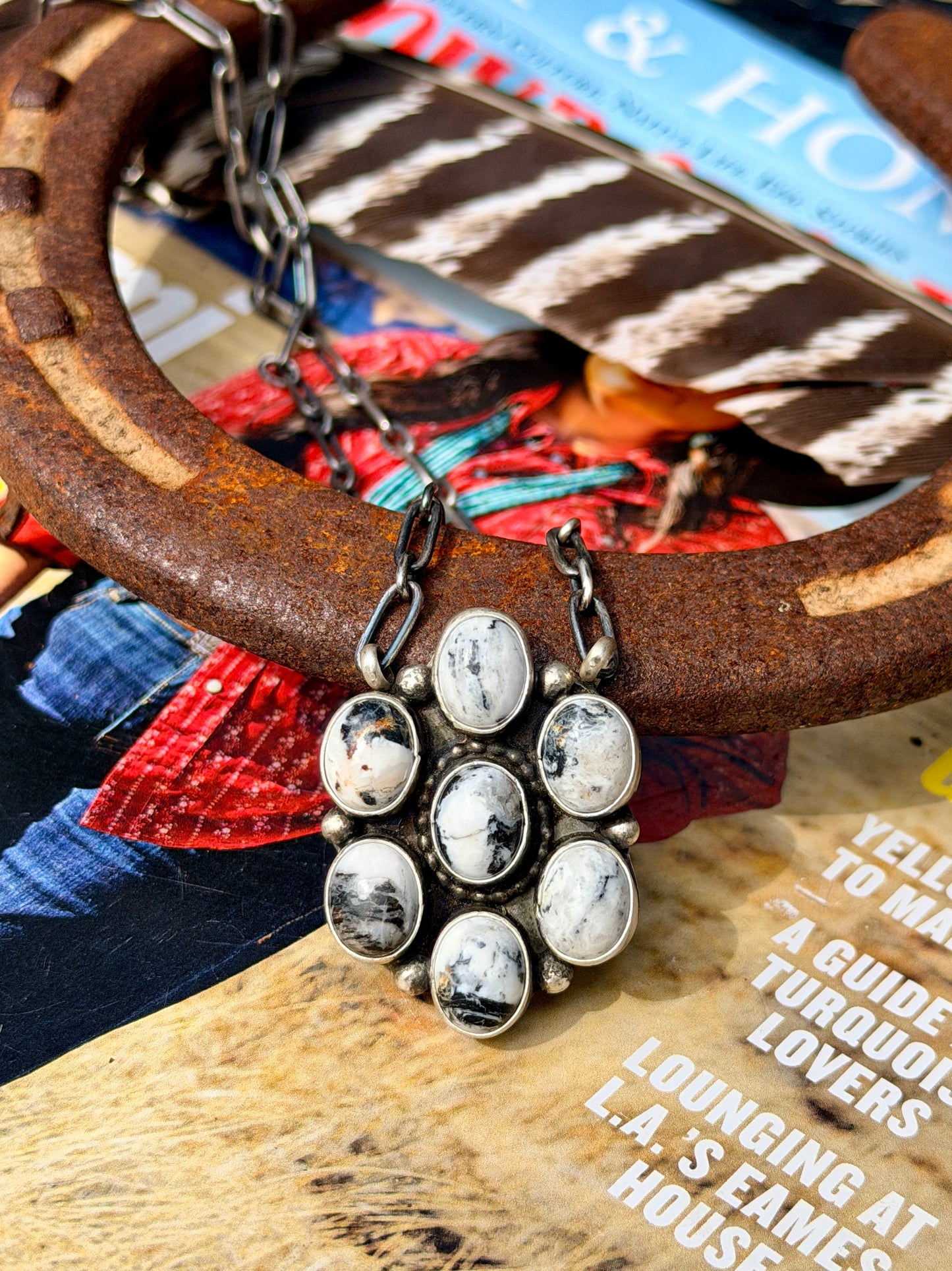 Native Made White Buffalo Cluster Necklace by Travis Jenson