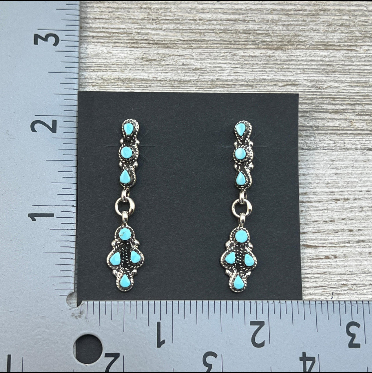 Native Made Zuni Turquoise and Sterling Silver Dangle Earrings by Jovi Burns