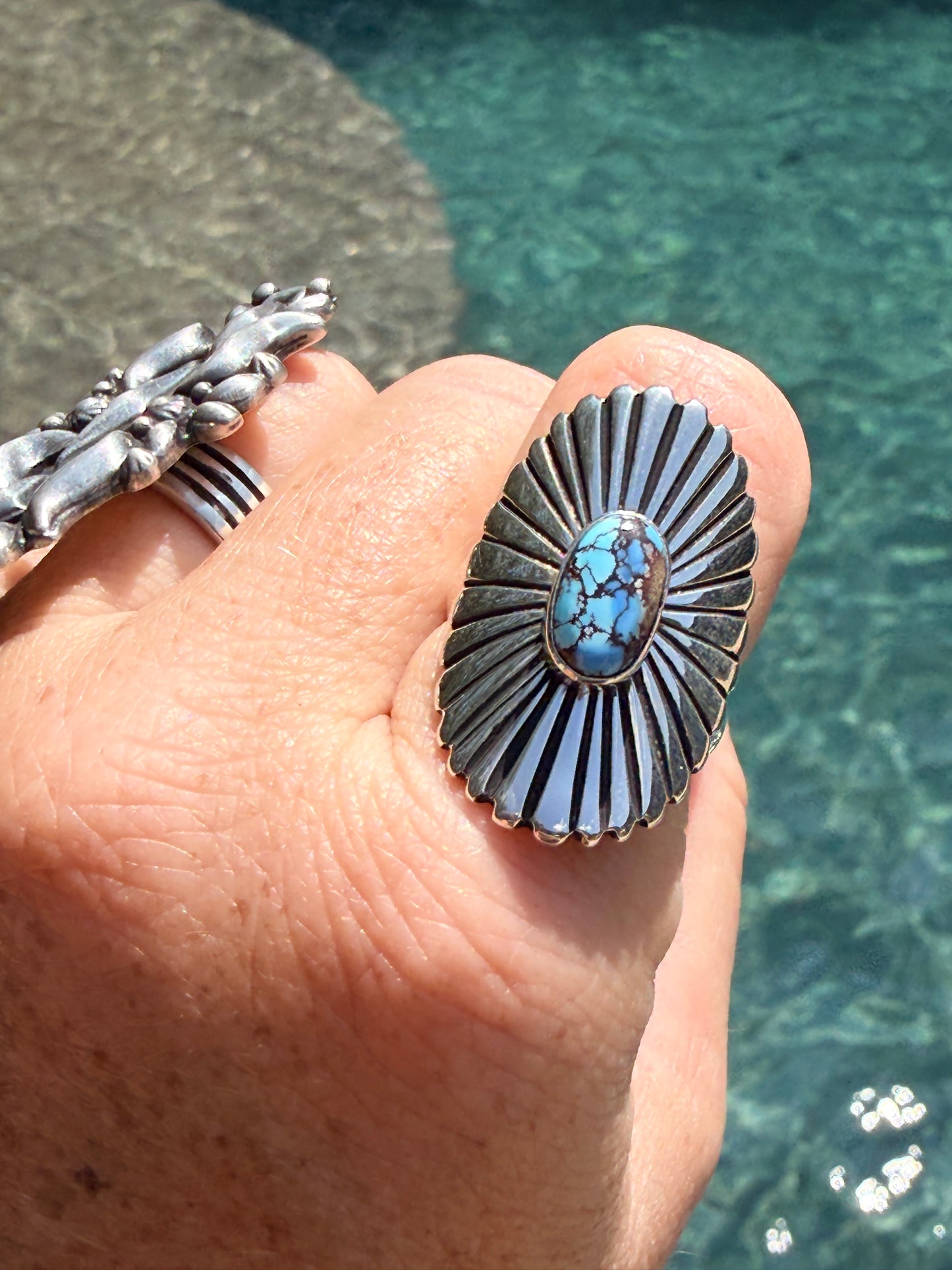 Golden Hills Concho Adjustable Ring by Victor Coriz