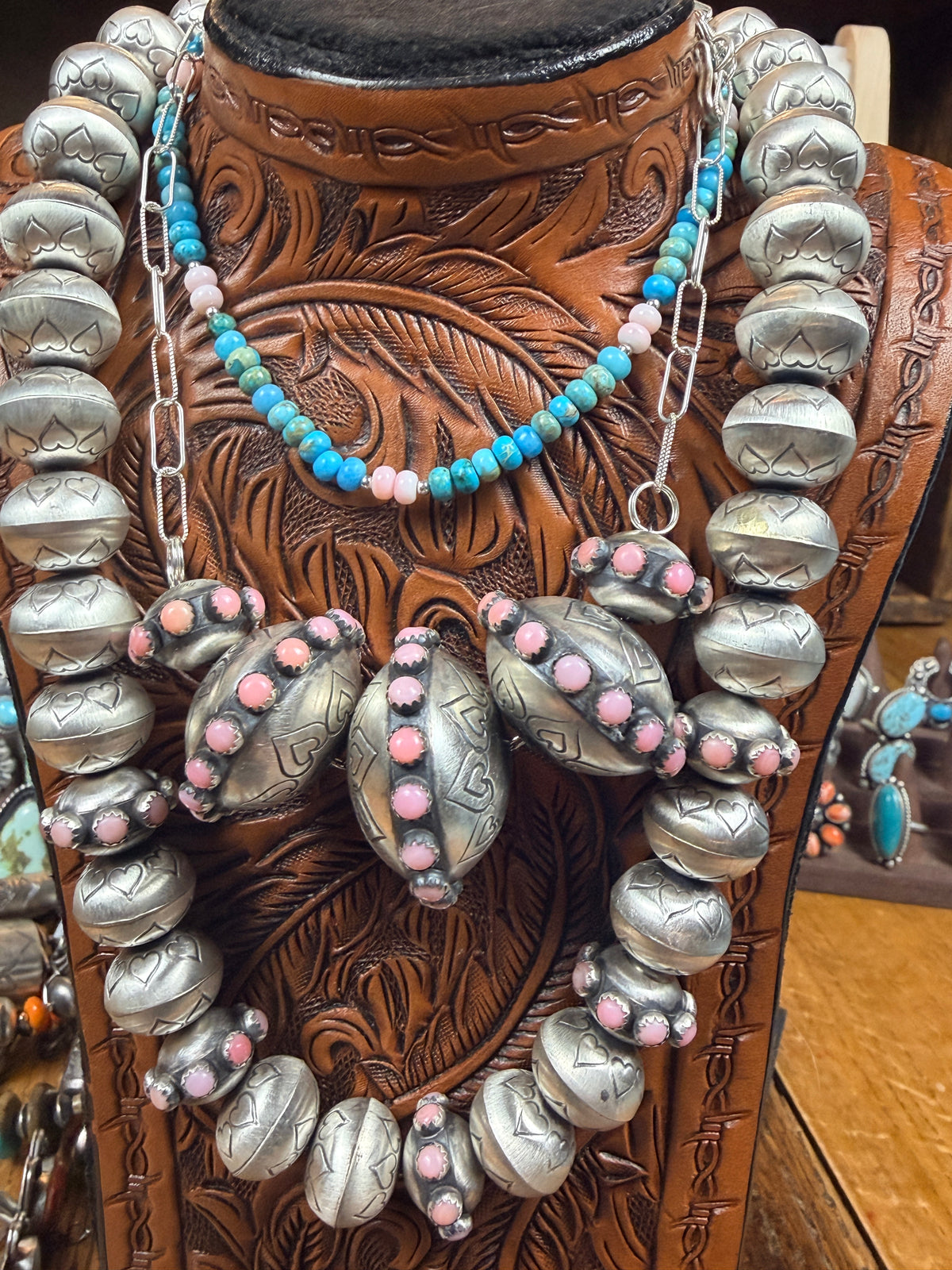 Pink Conch and Kingman Necklace 18”