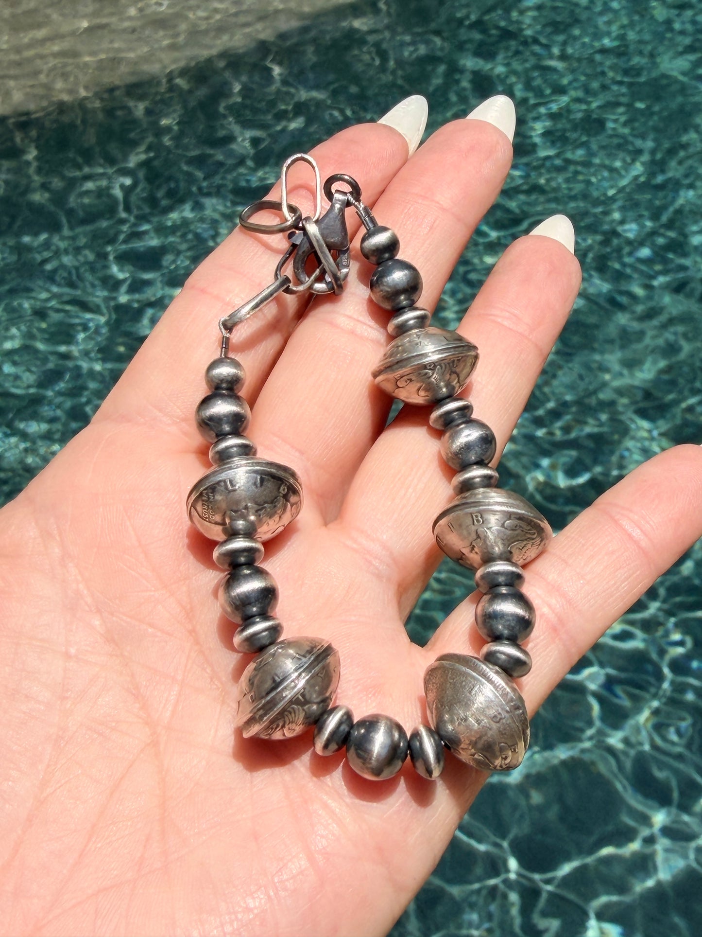 Mercury Dime Coin Bracelet with Round and Saucer Pearls