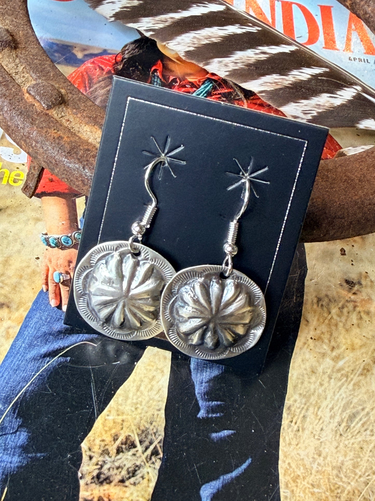 Navajo Handmade Sterling Silver Concho Earrings by Joan Begay
