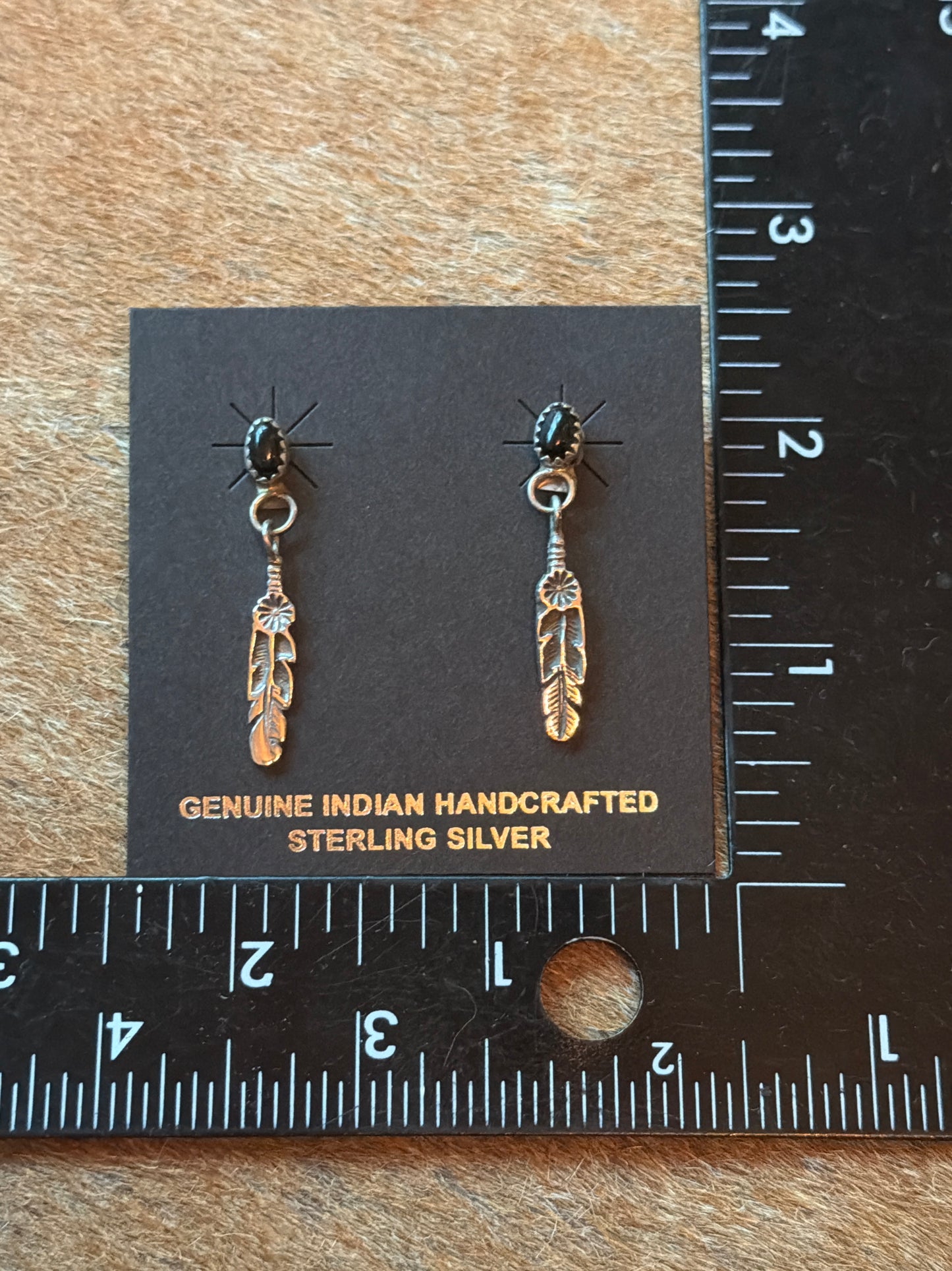 Sterling Silver and Onyx Feather Earring by Navajo Artist Largo