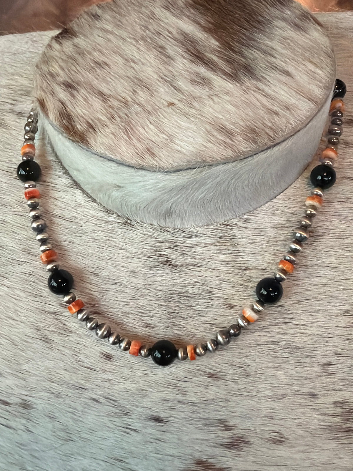 Orange Spiny and Black Onyx Necklace