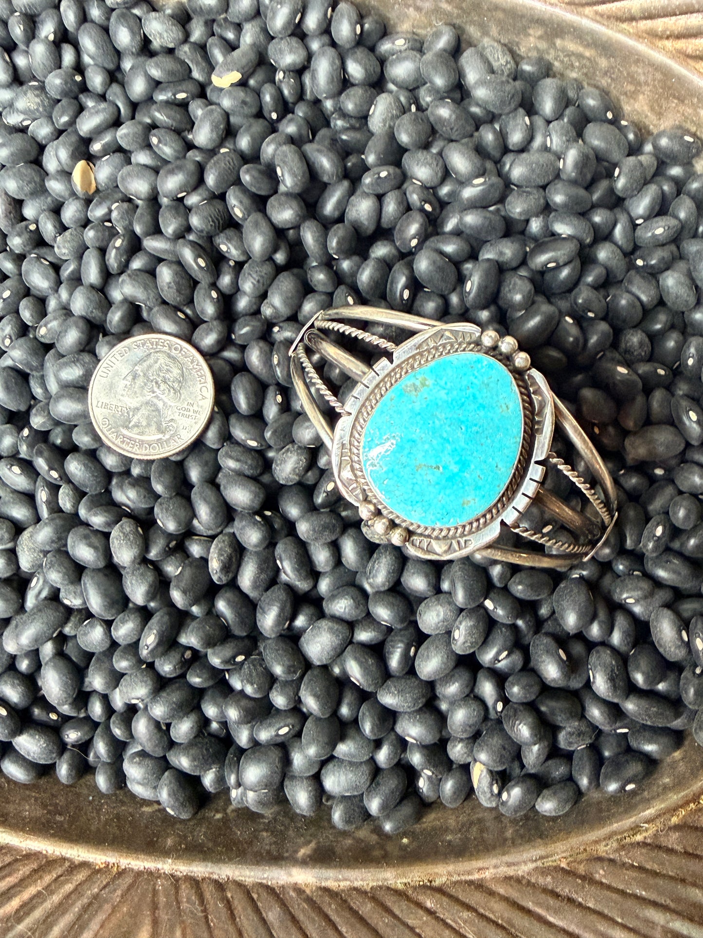 Big beautiful Kingman Slab Turquoise Cuff by Samuel Yellowhair