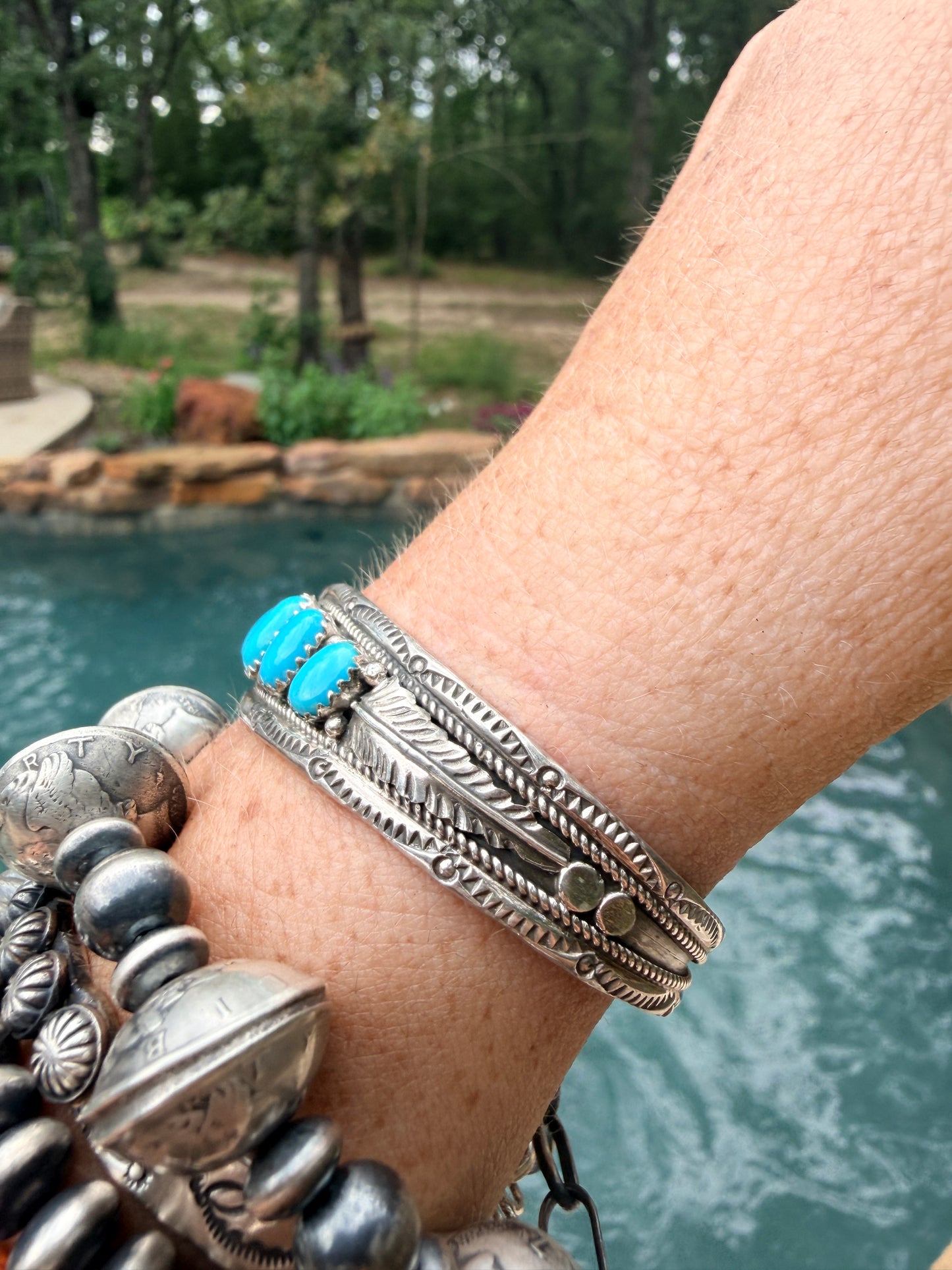 Handcrafted Navajo 5 Stone Turquoise Bracelet