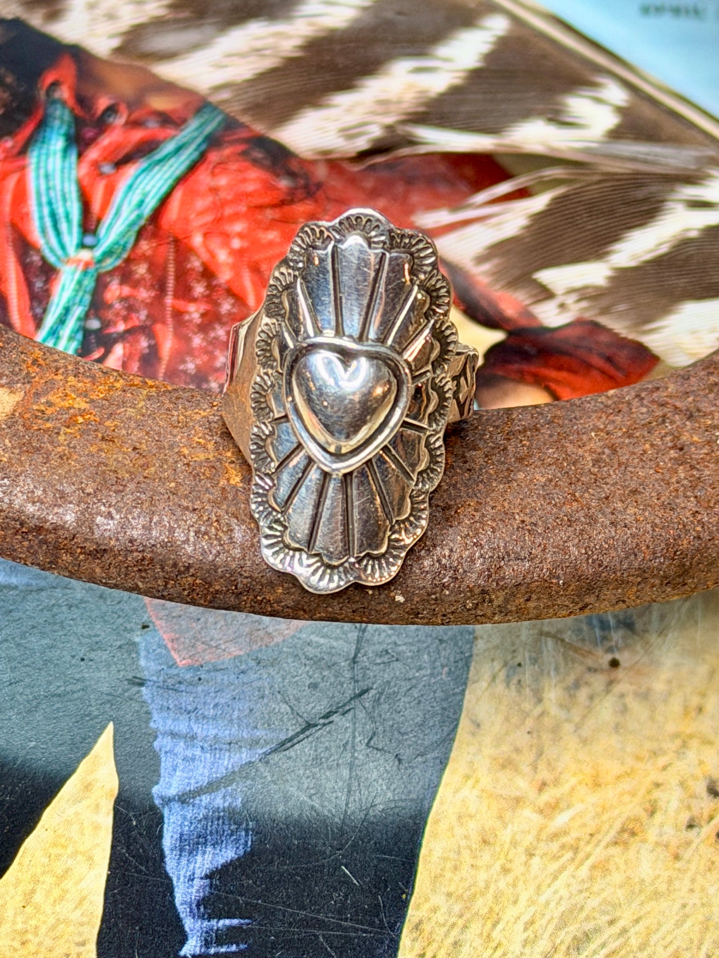 Navajo Hand Stamped Repoussé Adjustable Heart Ring