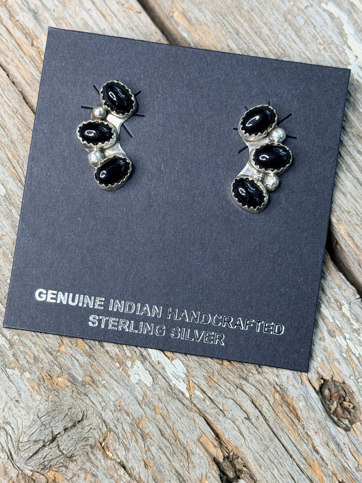 Authentic Native Made Onyx Studs Hallmarked “B”