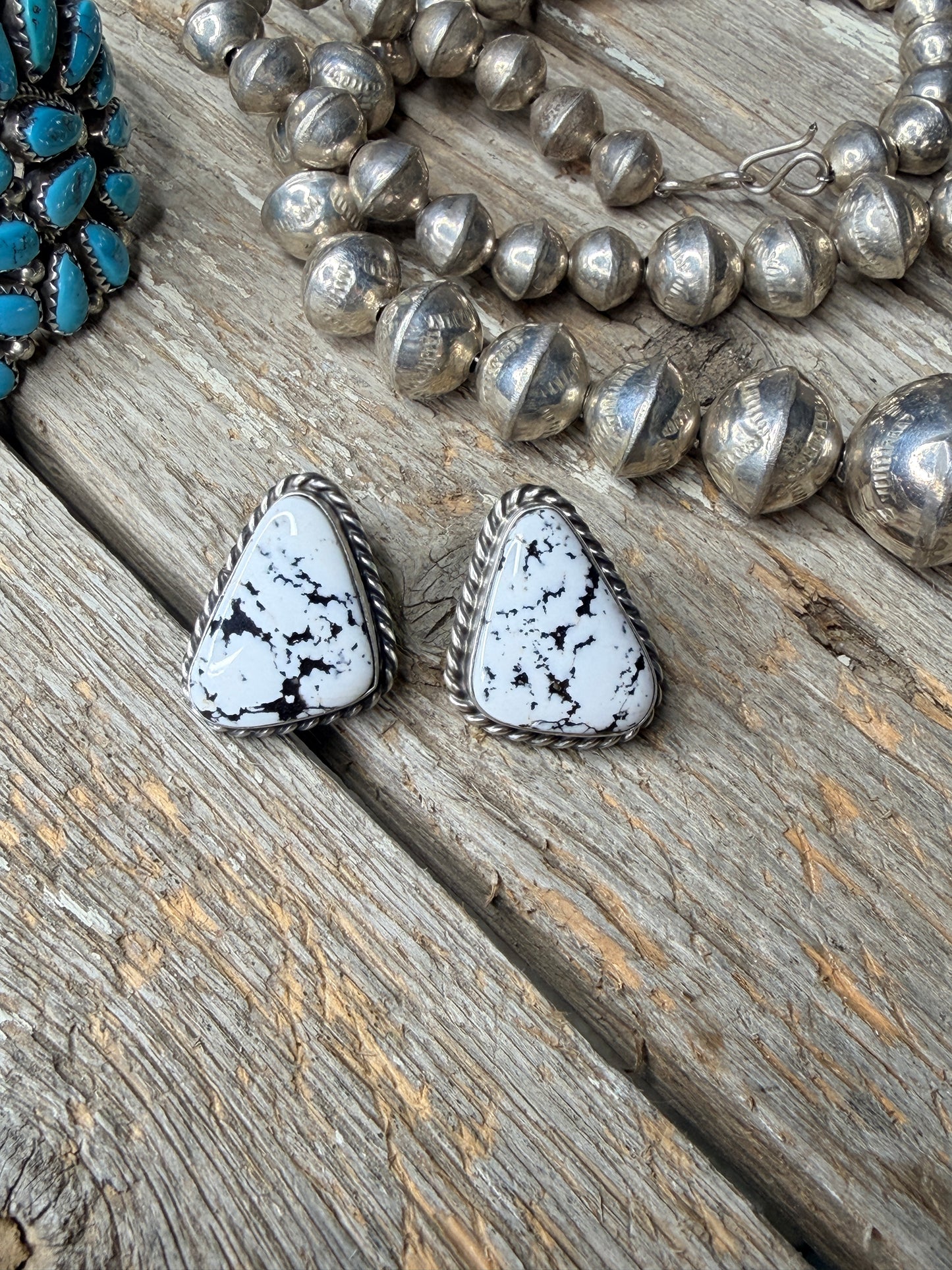Authentic Native American White Buffalo Stone Post Earring's By C.Belone