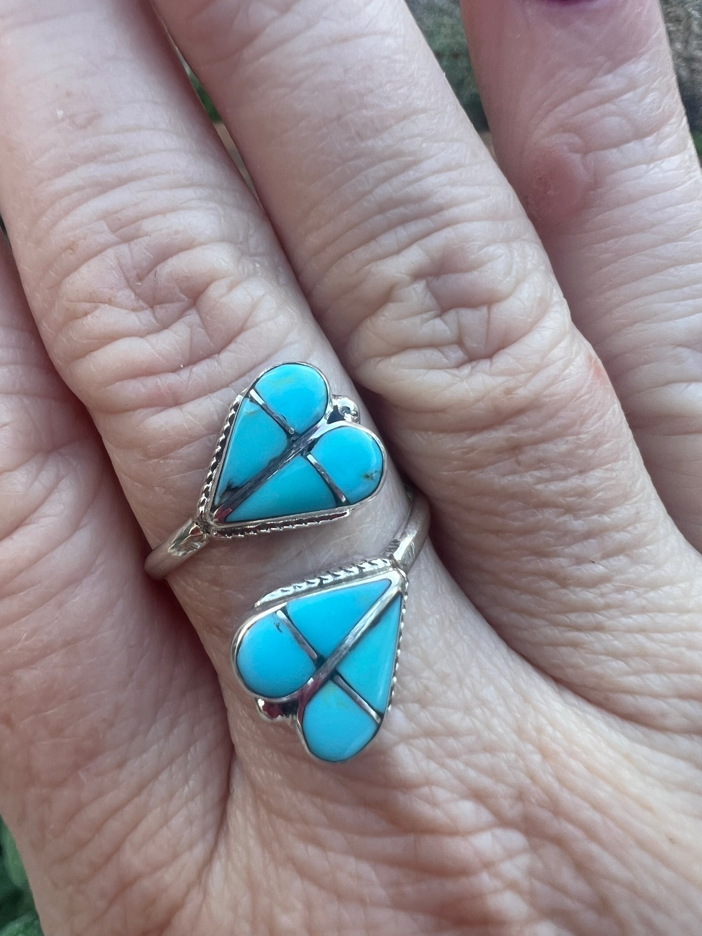 Zuni Sterling Turquoise Heart Adjustable Ring