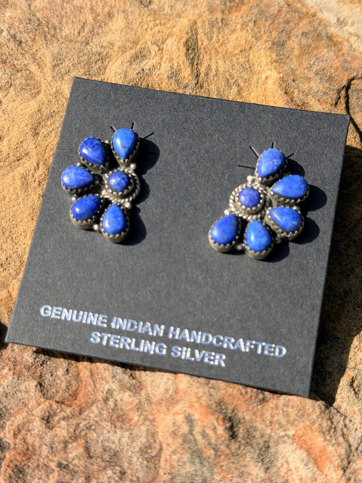 Handmade Lapis Half Cluster Studs