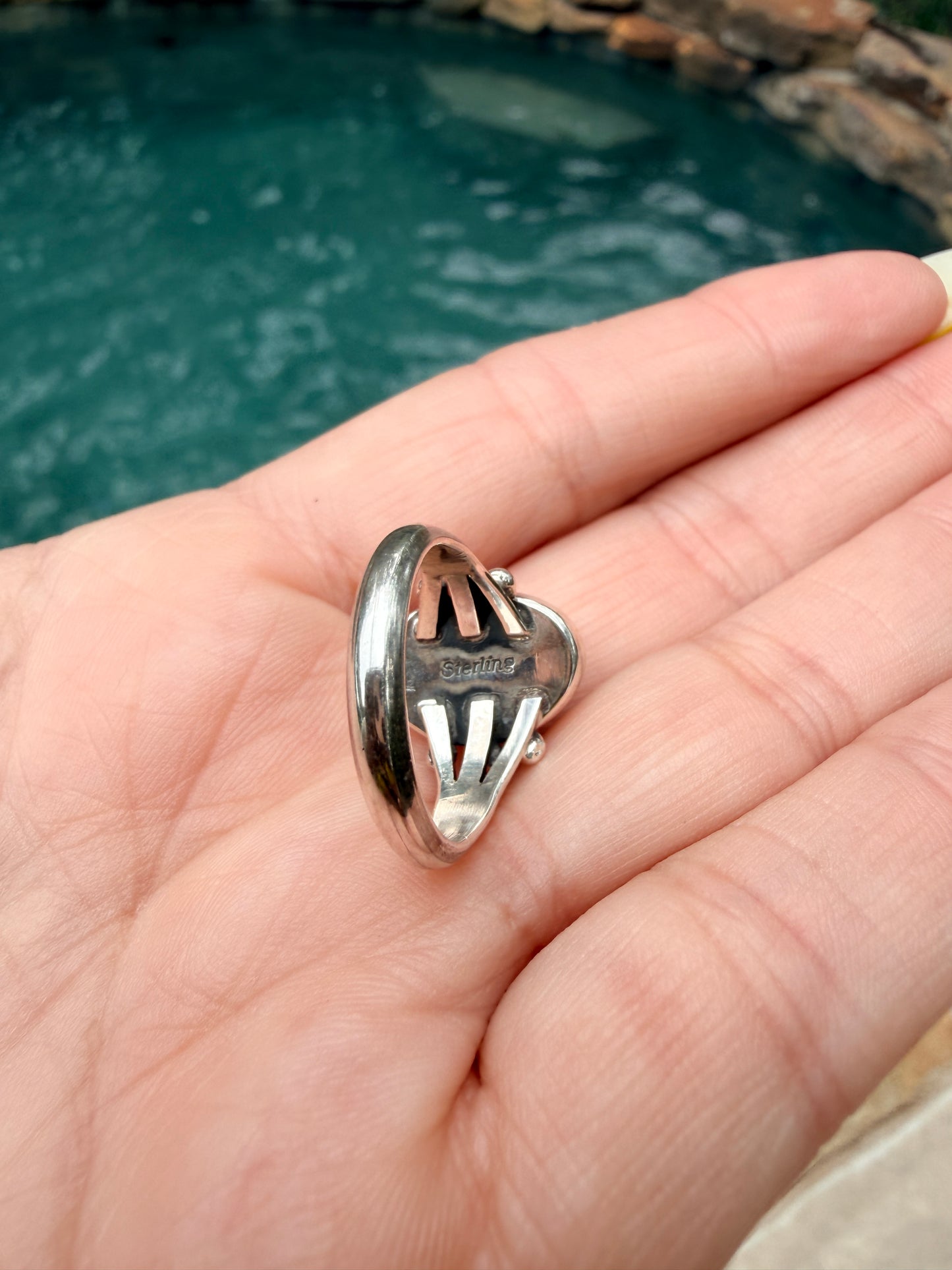 Native American Sterling Silver Turquoise Ring By Jerryson Henio size 7