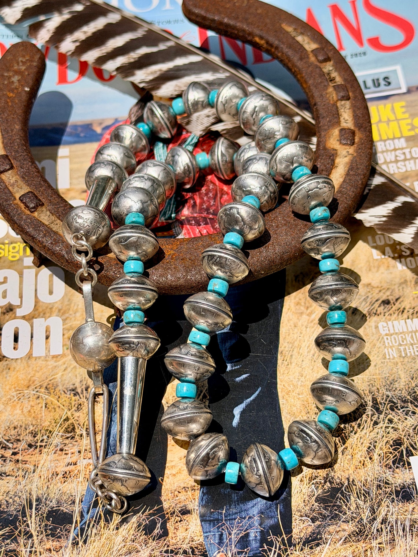 James McCabe Handmade Mercury Dime and Turquoise Necklace