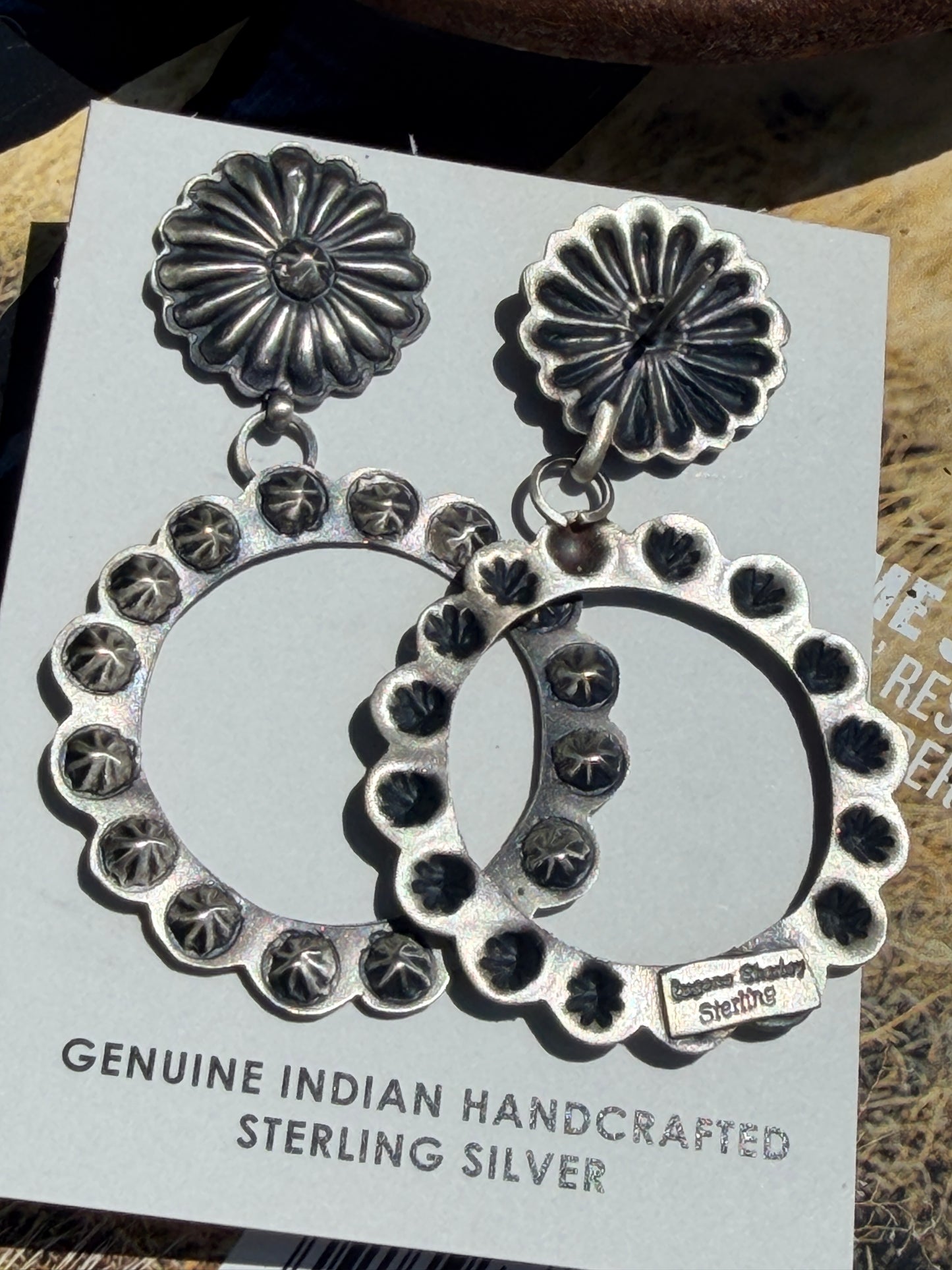 Eugene Charley Sterling Silver Concho Dangle Earrings