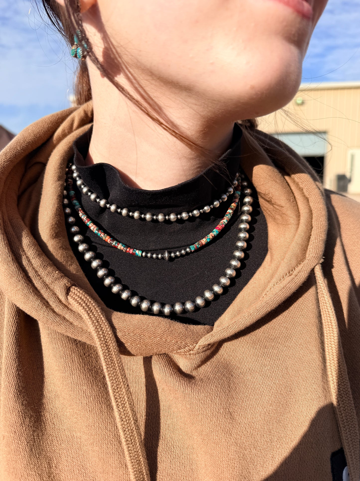 Sterling Silver Pearls choker and Pink and blue sea sediment Heishi