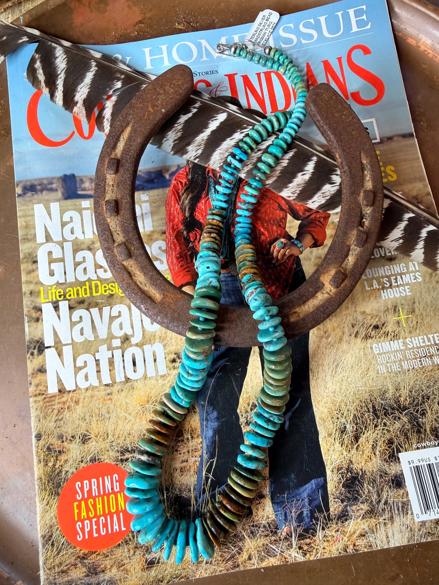 Navajo Handmade Handstrung Kingman Turquoise Necklace 26”