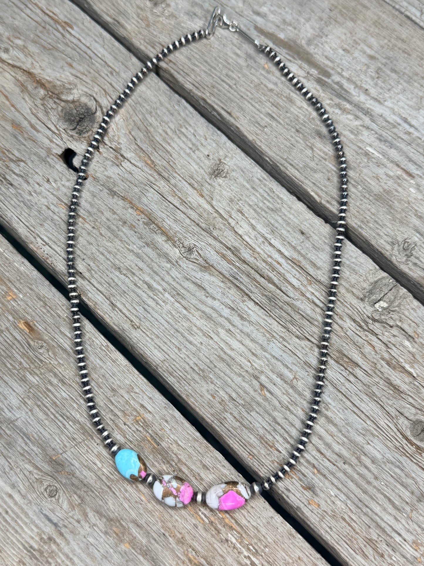Sterling Silver Pearls with Cotton Candy Stones Necklace