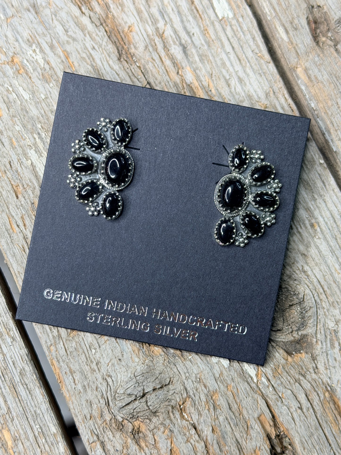 Handmade Half Cluster Onyx Studs