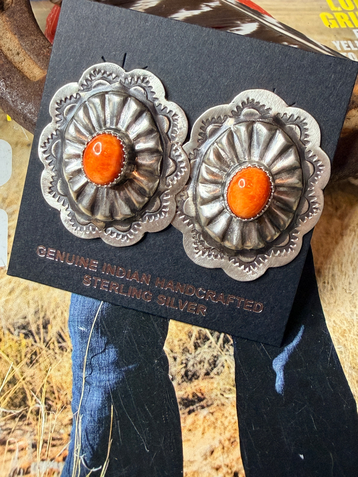 Orange Spiny Concho Studs Earrings by Sandra Parkett