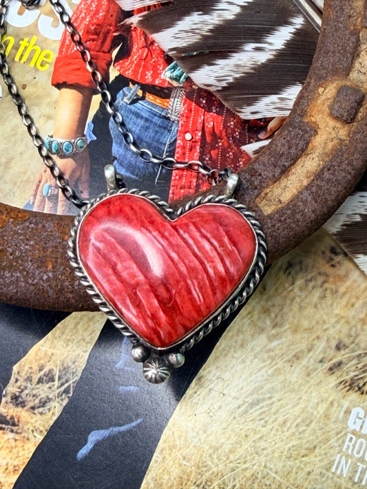 Native Made Large Heart Spiny Oyster Necklace by Chassity Belone