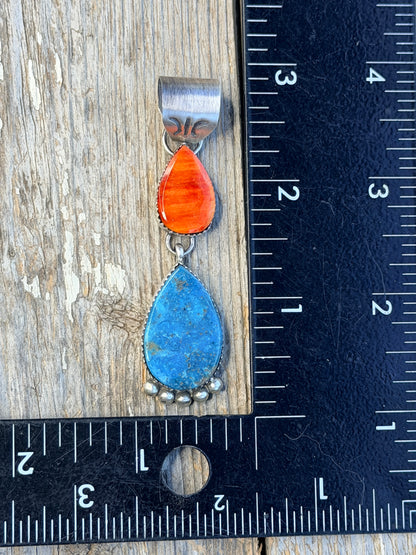 Native Made Stunning Spiny Oyster and Turquoise Pendant by Selena Warner